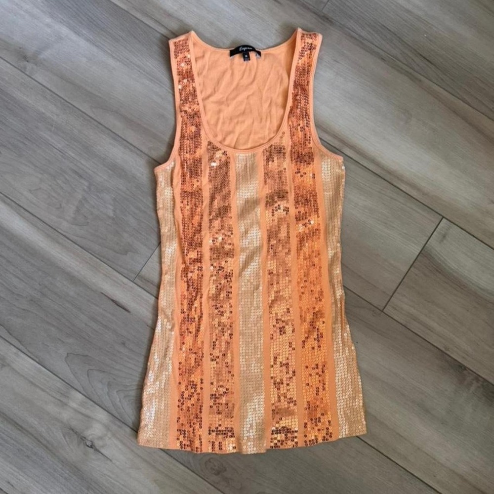 Y2K Express gold sequin tank top vertical stripes of gold and copper sequins Med